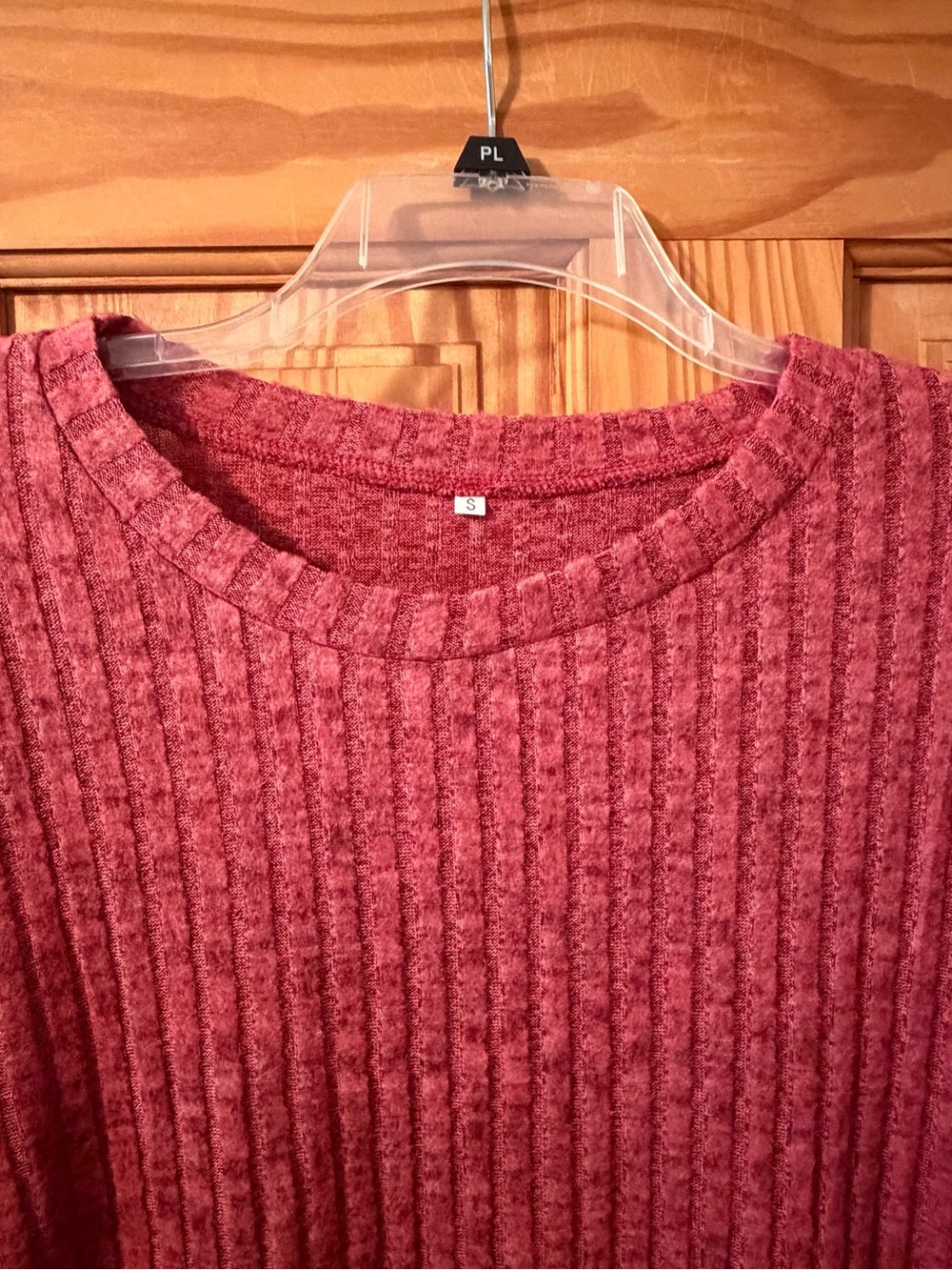 Cozy Ribbed Crewneck Sweater in Deep Raspberry - Picture 5 of 8